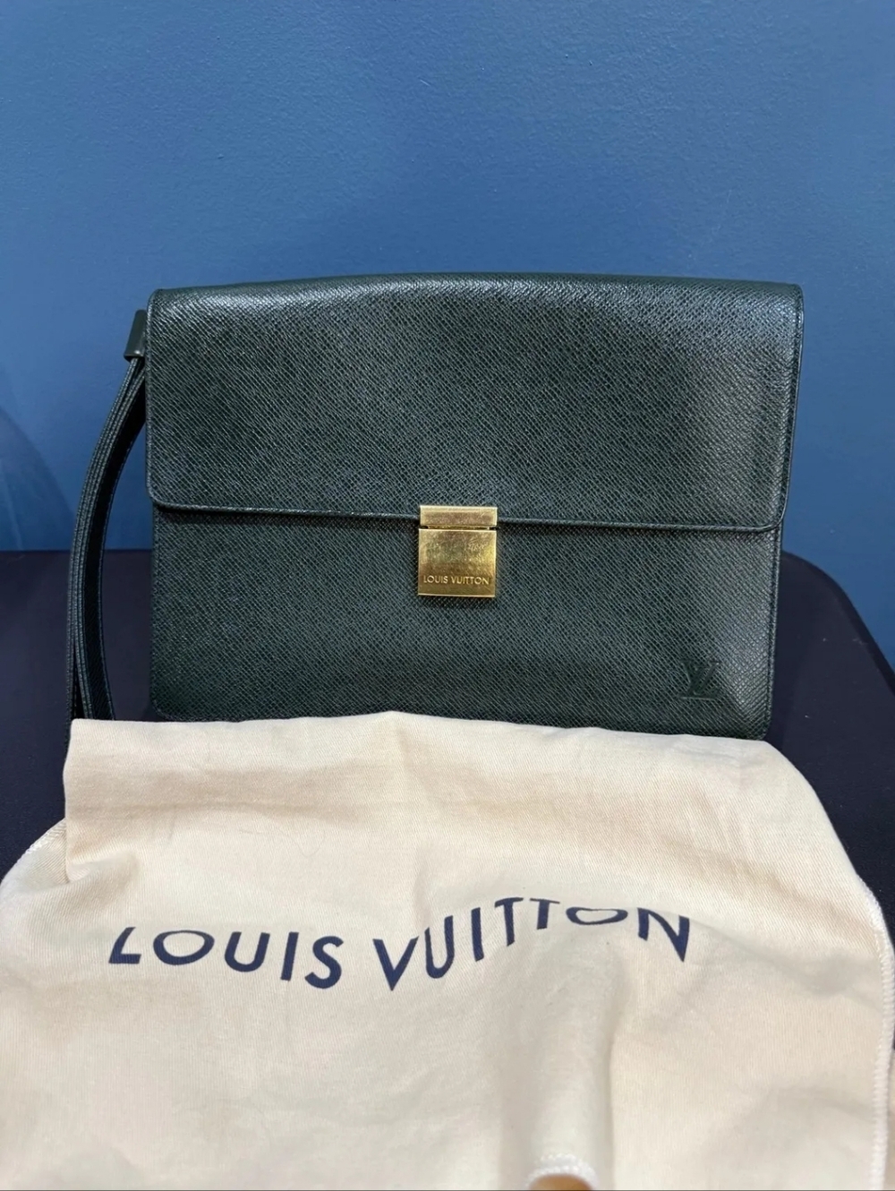 Louis Vuitton Taiga Leather Selenga Clutch Epicea (Dark Green) W Dust Bag + COA